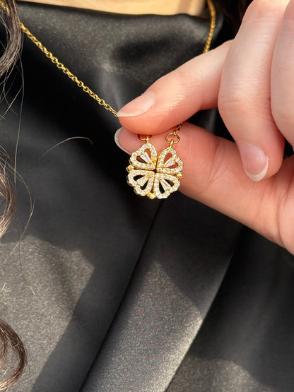 Sparkling Double Heart Flower Pendant Necklace for Women with a Trendy Stainless Steel Chain and Cubic Zirconia Accents